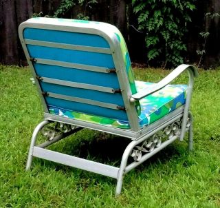 Vtg MCM Mid - Century Modern 60s Bunting Aluminum Patio Lawn Chair w Orig Cushions 2