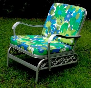 Vtg MCM Mid - Century Modern 60s Bunting Aluminum Patio Lawn Chair w Orig Cushions 3