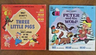 2 Disneyland Record Book 1960s Peter And The Wolf & Three Little Pigs