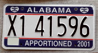 2001 Blue Black On White Alabama Apportioned License Plate