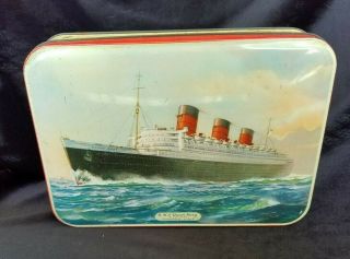 Old Ad Candy Tin Bensons Confectionery Bury England Queen Mary Cunard Line