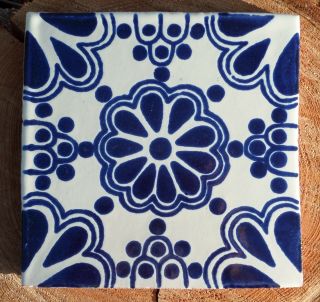 160 Talavera Mexican Pottery Tile 6 " Classic Traditional Cobalt Blue White Lace