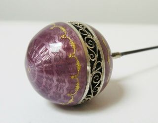 Antique Large Hatpin Exceptional Purple Guilloche Ball