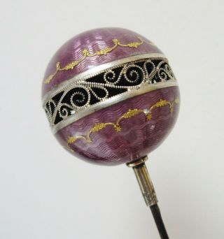 Antique Large Hatpin Exceptional Purple Guilloche Ball 5