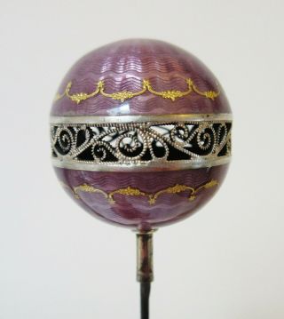 Antique Large Hatpin Exceptional Purple Guilloche Ball 6