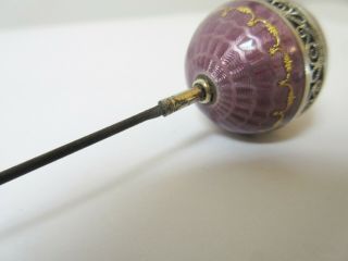 Antique Large Hatpin Exceptional Purple Guilloche Ball 7