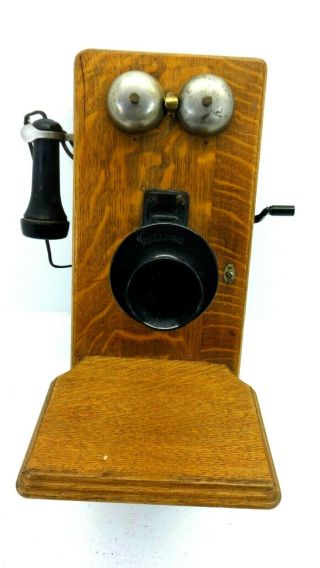 Antique Kellogg Wall Phone Quarter Sawn Tiger Oak Vintage Early 1900 