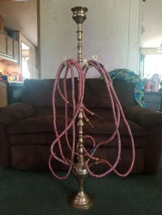 Vintage Brass Hookah 50 Inches Tall 6 Hose 70 