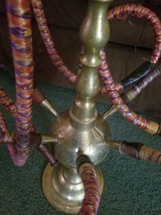 VINTAGE BRASS HOOKAH 50 INCHES TALL 6 HOSE 70 ' S ERA 2