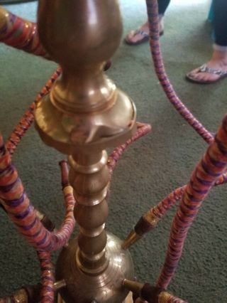 VINTAGE BRASS HOOKAH 50 INCHES TALL 6 HOSE 70 ' S ERA 6