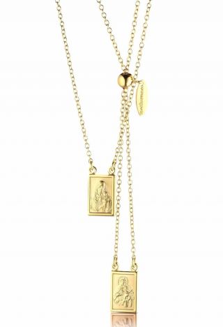 Our Lady Mt Carmel & Sacred Heart Jesus Gold Plated Silver 925 Scapular Necklace