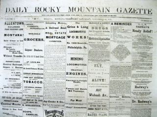 Rare 1872 Helena Montana Territory Newspaper The Rocky Mountain Gazette