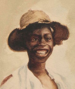 Antique 1907 Folk Art Black Americana Portrait Watercolor Painting by Hugo 4