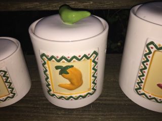 Vintage CLAY ART Stone Pottery Lite CHILI PEPPER Canister Jar ▬ Set of 3 ❤️j8 7