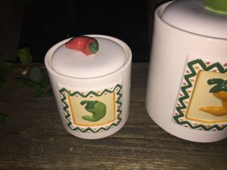 Vintage CLAY ART Stone Pottery Lite CHILI PEPPER Canister Jar ▬ Set of 3 ❤️j8 8
