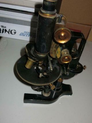 Vintage Spencer Buffalo USA Brass & Iron Microscope and carrying case 2