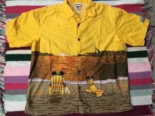 Walt Disney World Button Up Polo Shirt Size Xl Yellow Mickey Pluto Donald Goofy