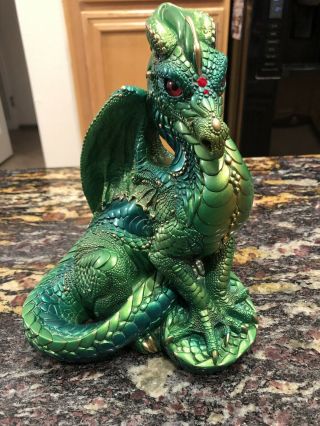 Windstone Editions Large Male Dragon Emerald & Gold Color Jeweled Pena 86 Signed