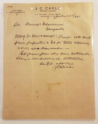 Vtg Letter / J C Carlo / Coconut Exporter / Mayaguez Puerto Rico / 1941 2