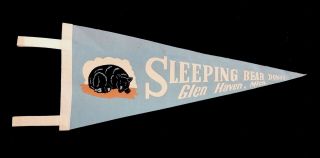 Vintage Sleeping Bear Dunes 17 1/2 " Baby Blue Felt Pennant; Glen Haven,  Michigan
