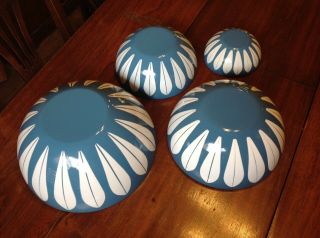 4 Cathrineholm Lotus Pattern Turquoise Enamel Nesting Bowls 11 