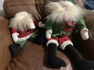 2 Large Woof & Poof Christmas Santas 1 Musical Button Stuffed Cute