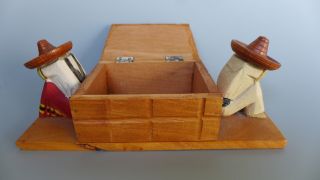 Old Vintage 1940 Early California Mexican Wood Box Sleeping Resting Mexicans