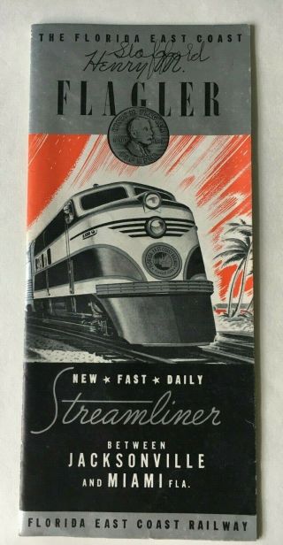 1940 Florida East Coast Railway Railroad Flagler Streamliner Brochure Timetable