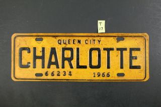 1966 Charlotte North Carolina License Plate Topper 66234 Queen City (t - 17