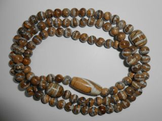 Fossil Woolly Mammoth Tooth Beige Bracelet Buddhist Malas Prayer Beads