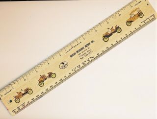 Vintage Ruler - Metal - Antique Autos - Insurance Advertising - Mayco (646)