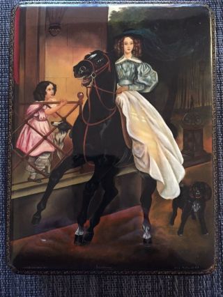 Vintage Russian Fedoskino Lacquer Box “horsewoman” By K.  Bryullov Signed Rare