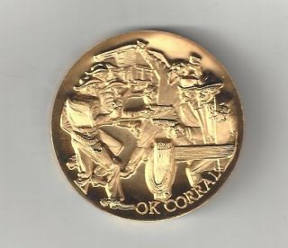 Shootout Ok Corral Tombstone Arizona Longines 24k Gold.  925 Silver Coin Medal