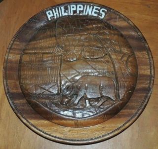 10 " Vintage Wooden Carved Primitive Souvenir 3d Plate/plaque From Philippines