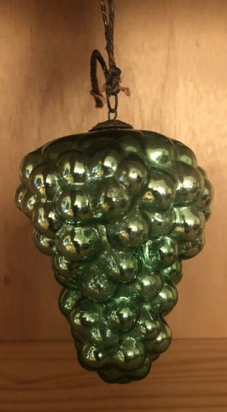 Antique Green Grape German Kugel Christmas Ornament 4 1/2” 2