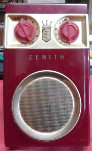 Vintage 1955 Zenith Royal 500 Hand Wired Burgundy Radio With Case