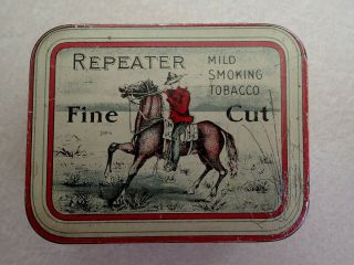Rare Repeater Fine Cut Tobacco Tin Can Rmcp Horse Advertising Canada