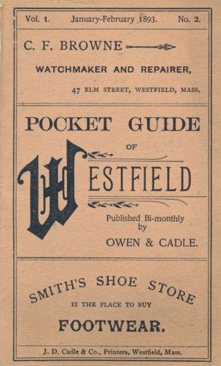 1893 Westfield,  Massachusetts Pocket Guide,  20 Pages Information & Advertising