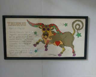 1968 Margot Johnson Taurus Zodiac Pop Art Print Framed