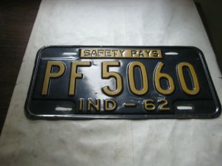 738f - 1 1962 Indiana License Plate Pf 5060