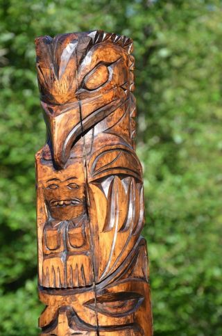 74 " Alaskan Yellow Cedar Hand Carved Stained Totem Pole Dan Martin Northwest Art
