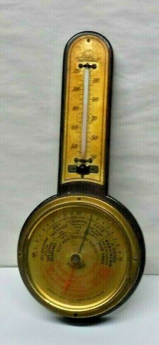 Antique Selsi Banjo Weather Station Barometer Thermometer C1929 York