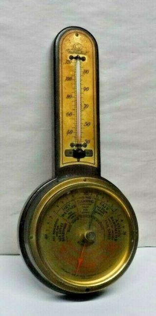 Antique Selsi Banjo Weather Station Barometer Thermometer c1929 York 2