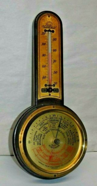 Antique Selsi Banjo Weather Station Barometer Thermometer c1929 York 3