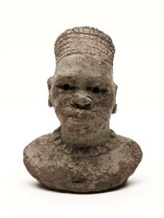 Antique/vintage African Carved Clay Bust Of Man Early 20 C.