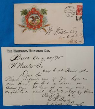 National Brewing Co.  Of Baltimore,  Md Letterhead & Illustrated Advertising Cover