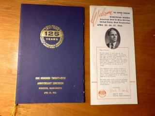 1956 American Steel And Wire 125th Anniversary Program Worcester Ma Us Steel
