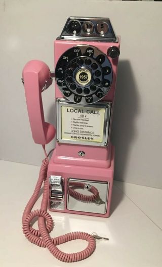 Crosley Pink Pay Phone Telephone Wall Mount Payphone Retro 1957 Model Cr56