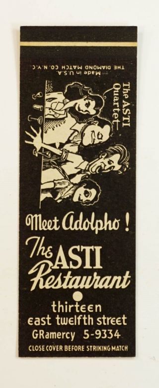 The Asti Restaurant Vintage Matchbook Sample Flat - No City State