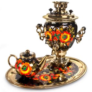 Samovar Teapot Tray Us Compatible 110 V Poppies Flowers Made In Russia